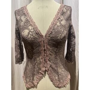 Vintage Ann Ferriday Stock Cotton Lace Hook N Eye Corset Top M